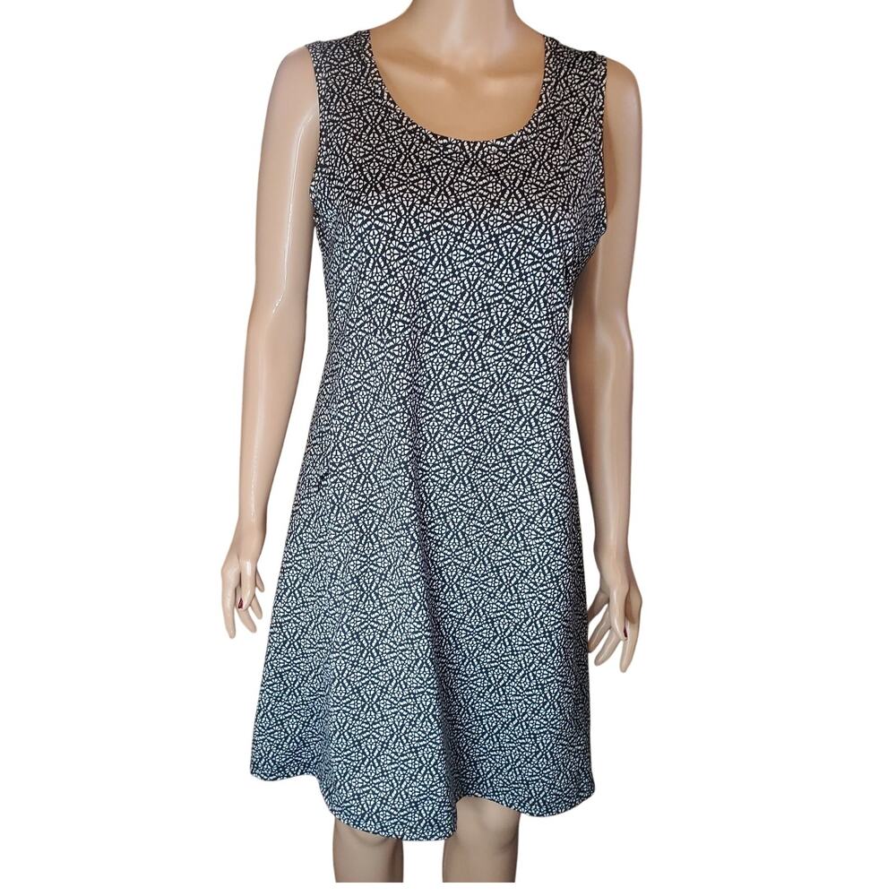 L.L. Bean Women's Summer Dress S REG Black Geo Performance Lycra UPF 50+ Pocket